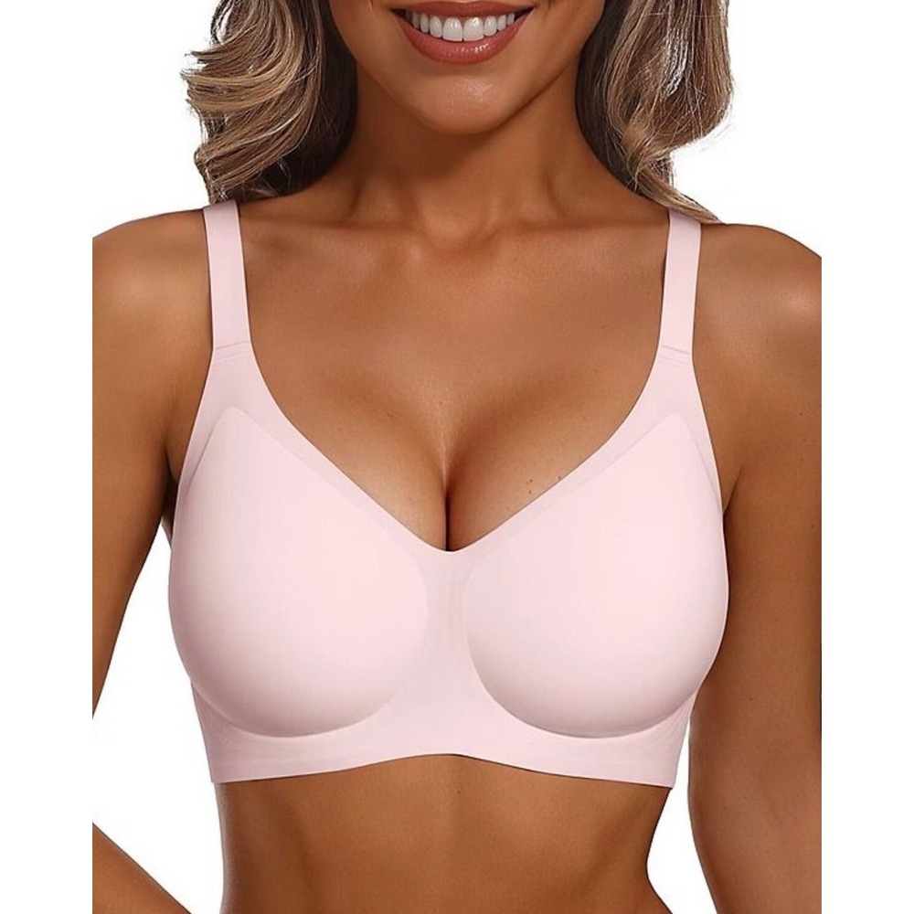 Women's Seamless Jelly Wireless Push Up Bra XL Pink New Convertible Straps Tee
